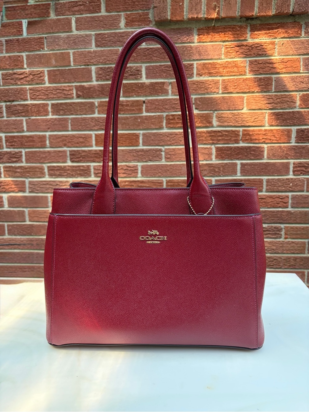 Coach Dark Cherry Red Leather Tote with Gold Hardware - Picture 14 of 16